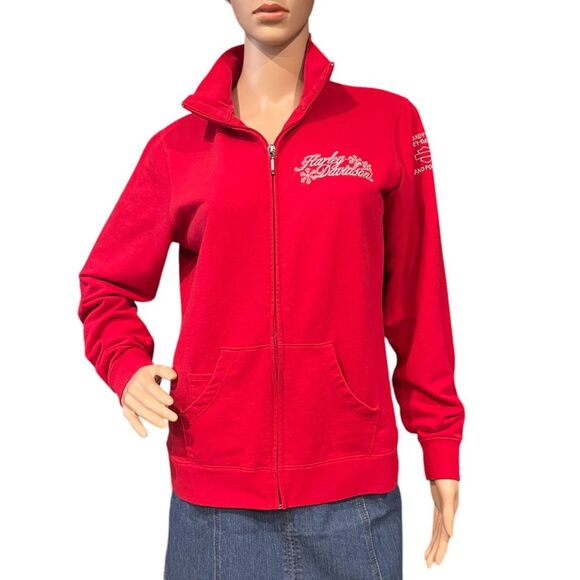 HARLEY DAVIDSON Women's Zip Front Sweatshirt RED Size L PERFECT! - Picture 1 of 6